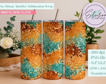 Tumbler Wrap Design: Retro Showgirl Glitter - Orange and Mint Shades