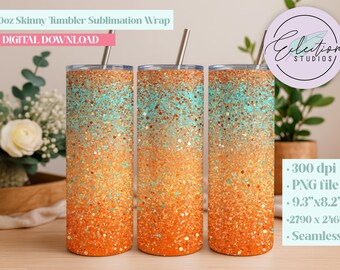 Showgirl Era Tumbler Wrap: Orange Mint Sunrise Glitter Design