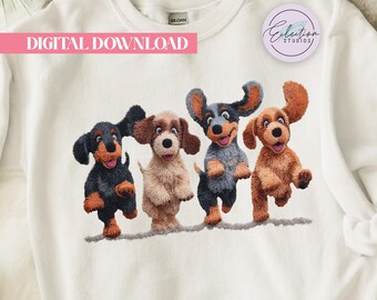 Dachshund Latch Hook Yarn Rug Sublimation PNG Faux Embroidery