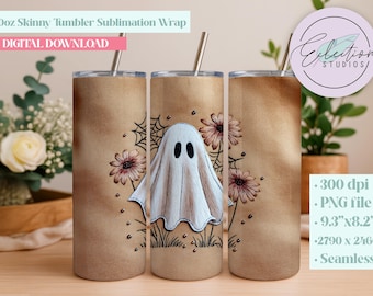 Ghost Tumbler Wrap: Boho Fall Design (Yarn Embroidery on Suede)