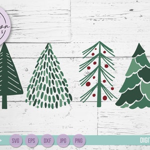 Christmas SVG, Doodle Christmas Tree, Hand drawn Christmas Trees, 4 Christmas Tree Bundle, Christmas Sign SVG, DXF Included, Simple Trees image 2