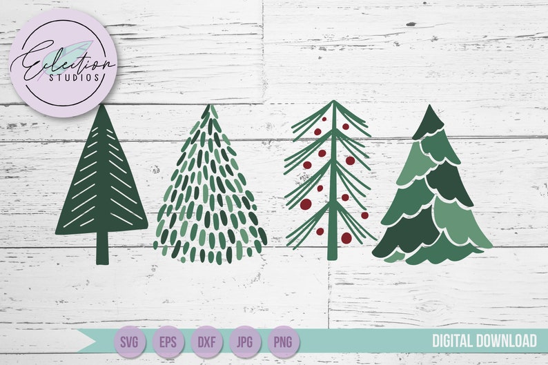 Christmas SVG, Doodle Christmas Tree, Hand drawn Christmas Trees, 4 Christmas Tree Bundle, Christmas Sign SVG, DXF Included, Simple Trees image 2