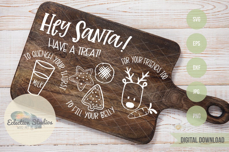 Dear Santa Tray SVG, Hey Santa Cookies And Milk Svg Eps Png Cut File, Merry Christmas Svg, Santa Cookies Svg, Holiday Svg, Doodle Tray image 3