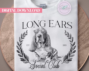 Basset Hound PNG, Long Ears Social Club Shirt Graphic, Funny Hound Dog Design