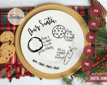 Cookies for Santa SVG, Christmas SVG, Santa tray svg, Round Cookie Plate, Dear Santa Cookie Plate Round, Cookie tray, SVG dxf commerical use