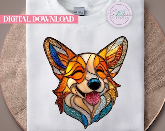 Stained Glass Corgi PNG, Colorful Happy Dog Shirt Graphic, Corgi Lover Design