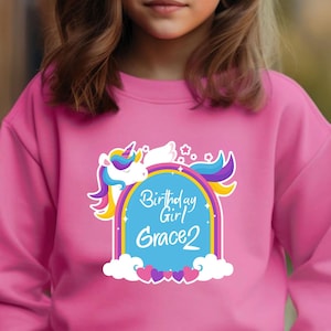 Custom Unicorn Party Birthday Gift Personalized Birthday Girl Sweatshirt Custom Sweatshirt Unicorn Lover Girl Gifts Unicorn Birthday