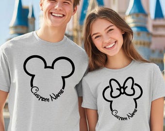 Camisetas personalizadas de vacaciones de Disney, orejas de Mickey y Minnie, camisetas personalizadas de Disney Squad, Disneyland, Disneyworld, camisetas de parejas con nombres de Disney.