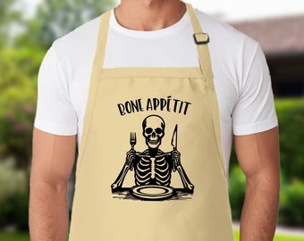 Bone Appetit Skeleton Apron, Halloween Apron, Halloween Gift, Spooky Season, Trick or Treat, Kitchen Apron, Cooking Apron, Baking Gifts