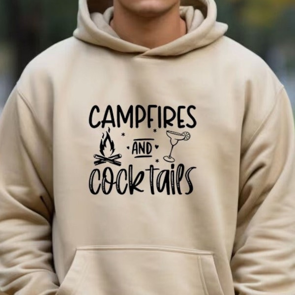 Sudadera con capucha para fogatas y cócteles, sudadera con capucha para actividades al aire libre, regalo para campistas, sudadera con capucha para borrachos, sudadera con capucha para fogatas, campamento familiar, regalo para amantes de la naturaleza, sudadera con capucha para senderismo.