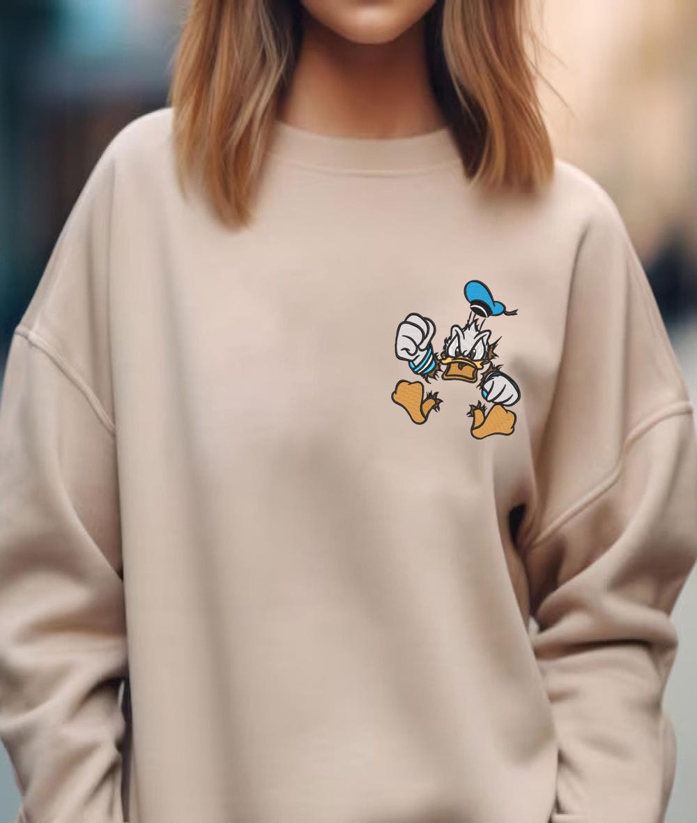 Donald Duck Embroidery Disney Sweatshirt Funny Duck Sweatshirt Disney Gifts Disney Characters Embroidered Sweater Toddler Kid Sweatshirts Teeplaza Design