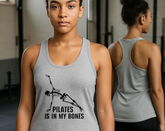Débardeur Pilates dos nageur squelette drôle Cadeaux de gym Dos nageur fitness cadeau Halloween Cadeaux Pilates Amateur de yoga Débardeur de gym Pilates dos nageur