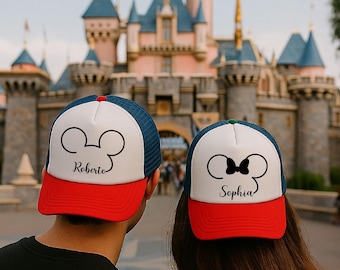 Disney Vacation Trucker Hat Couple Matching Family Vacation Matching Custom Disney Hat Disney Gift Adult Hats Personalized Hat Snapback Cap