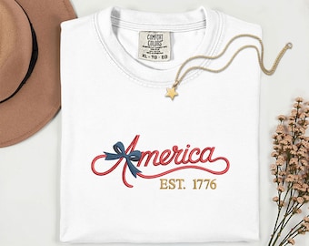4th Of July Embroidered America Shirt 250th Anniversary USA 250 Semiquincentennial Est 1776 Embroidered Patriotic Shirt Comfort Colors Shirt