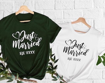 Just Married Couple Matching Shirts Custom Wedding Anniversary Couples Gift Personalized Wedding Gifts Anniversary Gifts Husband Wife Shirts