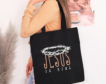 Bolsa de mano cristiana "Jesús es Rey" Regalos cristianos Bolsa de iglesia Regalo para mamá Ropa cristiana Bolso de hombro Bolsa de mano navideña Bolsa de mano de Jesús Regalos de Navidad