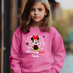 Custom Disney Birthday Girl Sweatshirt Minnie Mouse Personalized Disney Birthday Sweatshirt Custom Minnie Mouse Birthday Girl Disney Sweater