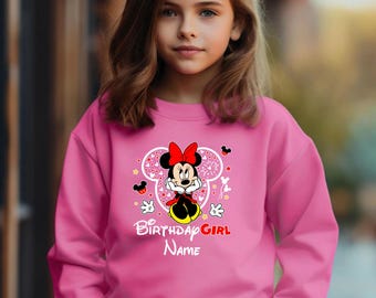 Custom Disney Birthday Girl Sweatshirt Minnie Mouse Personalized Disney Birthday Sweatshirt Custom Minnie Mouse Birthday Girl Disney Sweater