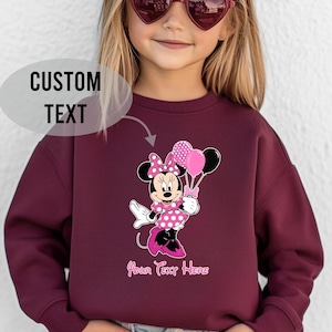 Custom Text Minnie Mouse Sweatshirt Disney Birthday Gift Custom Birthday Gift Minnie Ears Custom Kid Sweatshirt Disney Trip Toddler Sweater