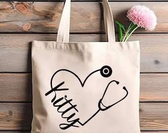 Custom Nurse Tote Bag Nursing Bag Registered Nurse Doctor Gifts Heart Stethoscope Personalized Tote Bag Nicu Nurse Graduation Gift Cna Gifts