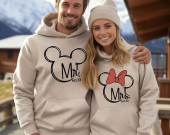 Couple Matching Custom Disney Hoodies Mr And Mrs Minnie Mickey Mouse Personalized Hoodie Honeymoon Gifts Newlywed Gift Valentines Day Gifts