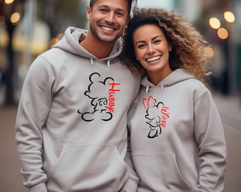 Disney Hubby Wifey Matching Couple Hoodies Minnie Mickey Mouse Disney Anniversary Gifts Honeymooning Gifts Engagement Gift Bride Groom Gifts