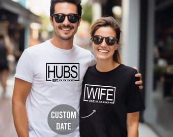 Custom Couple Matching Hubby Wifey Shirts Honeymoon Gifts Husband And Wife Anniversary Gift Custom Date Bride Groom Matching Couple Shirts