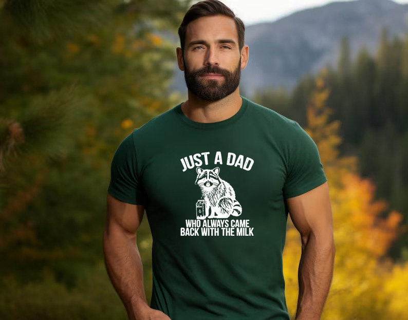 Funny Dad Shirt Raccoon Gifts Dad Gifts Funny Raccoon Shirt Fathers Day Gifts Dad To Be Gift Just A Dad Who Always Came Back With The Milk imagem 6