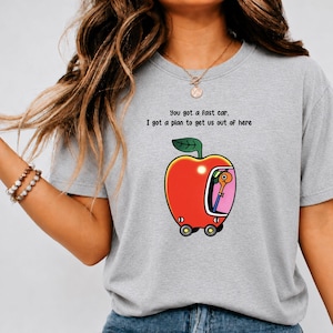 Funny Fast Car Trendy Shirt Apple Graphic Shirt Whimsical Apple Skateboard Tee Viral Surreal Aesthetic T-Shirt Graphic Tee Funny Meme Shirt