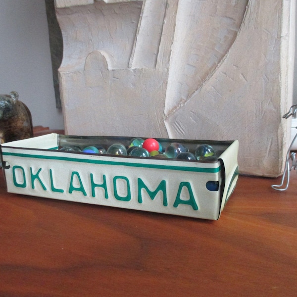 Oklahoma License Plate Box - Vintage Treasure Tray - Planter - FREE SHIPPING - Rustic Gift Box - Storage Box - Repurposed Box - Upcycled Box