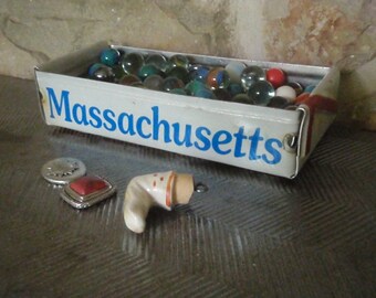Rustic Massachusetts License Plate Tray - Repurposed Storage Box - Planter - FREE SHIPPING - Gift Box