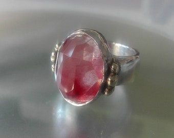 Two Tone Ring, Silver Gold Ring, Engagement Silver Ring, Rings Pink Stones, Cherry Quartz Ring, Statement Ring,Pink Ring Silver