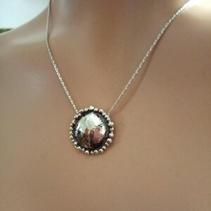 Hammered Sterling Silver Pendant Necklace: Granulated Dome, Handmade