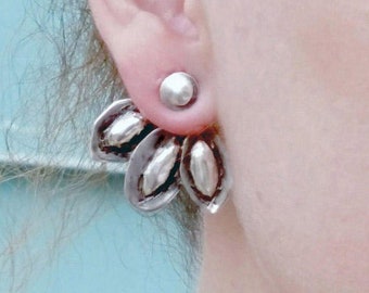 Ear Jackets,Botanical Earrings,Nature Inspired,Hammered Earrings,Sterling Silver,Earrings Trends,Stud Jackets,Artisan Earrings,Gift4Her
