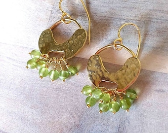 Peridot Gold Earrings, Beaded Green Earrings, 18K Gold, Goldfilled Earrings, Handmade Earrings, August Jewelry, Long Gem Errings, Gift4Her