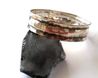 Handcrafted Wide Sterling Silver Hammered Bangle Bracelet