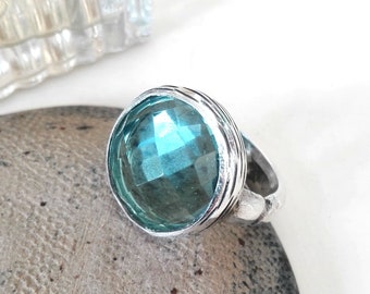 Topaz Ring, Blue Stone Ring, Gemstone Sterling Ring, Sterling 925 Ring, Solitaire Blue, Handmade Ring, Statement Ring, Women Ring, Gift4Her