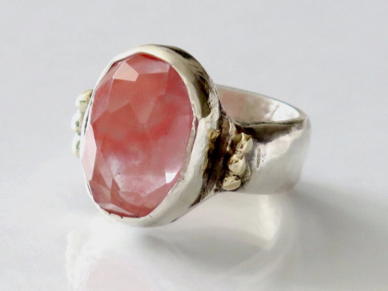 Fine Jewelry Ring Trendy rings silver gold Cherry Quartz Ring Contemporary Pink Ring Sterling Silver Statement Ring