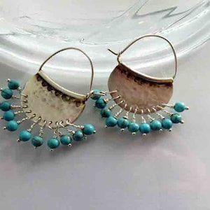 Sterling Silver Turquoise Circle Charm Hoops
