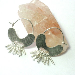 Silver Hoop Earrings, Hoop With Dangles, Bohemian Hoop Earrings, Nature Earrings Gift, Boho Jewelry Hoops, Boho Jewelry Trends, Gift for Her image 3