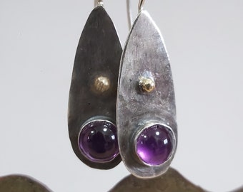 Handmade Amethyst Dangle Earrings: Sterling Silver with 18k Gold