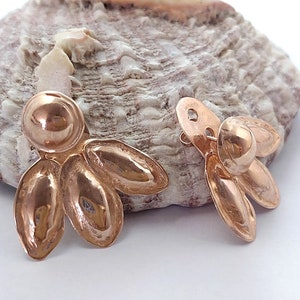 Rose Gold Ear Jackets, Gold Filled Earrings, Pink Gold Earrings, Ear Jackets Pink Gold, Leaf Earrings, Bridal Jewelry, Wedding Earrings