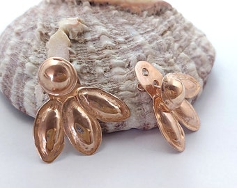 Handmade Rose Gold Leaf Ear Jackets, Botancal Earrings for Women