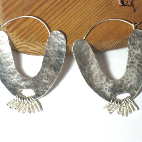 Large Organic Hammered Silver Hoop Earrings, Chic Hoops, Statement Hoops, Boho Earrings, Bohemian Silver, Rustic Earrings, Bohemian Chic