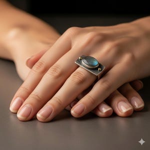 Handgjord oval labradoritring: Sterlingsilver och 14K guld, hantverksmässigt uttalande bild 1
