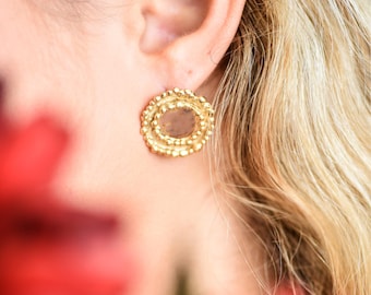 Orecchini a bottone rotondi in argento sterling con pietra di luna
