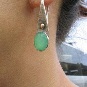 Green Earrings, Silver Gold Earrings, Sterling Gold Dangles, Teardrop Earrings, Green Stone Jewelry, Drop Stone Earrings, Holiday Gift image 8