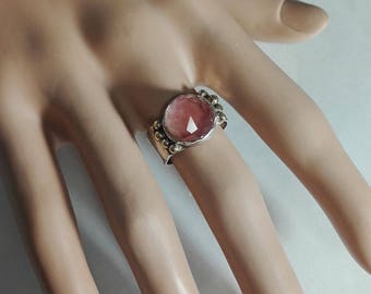 Silver Gold Stone Ring,Silver Cherry Quartz,14k Solid Gold,Sterling Gold Ring,Bezel Set Ring,Silver Stone Ring,Artisan Ring,Artisan Jewelry