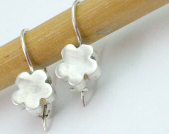Silver Flower Earrings,Small Dangles,Handcrafted Earrings,Cute Earrings,Minimalist Dangles,Sterling Silver,Floral Earrings,Holiday Gift