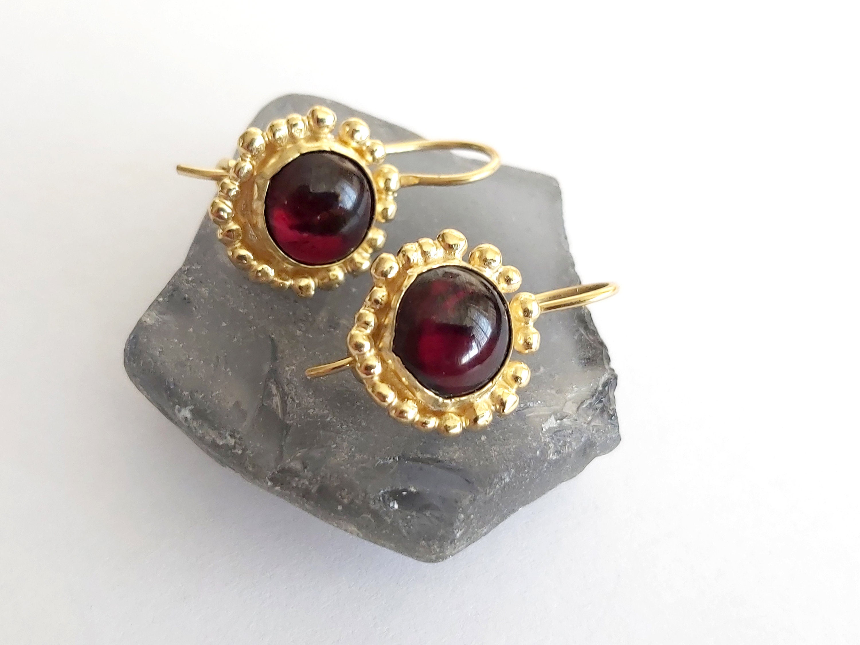 Pendants D'oreille En Or 18K Avec Grenats - Occasion, Excellent état, Sans Marque